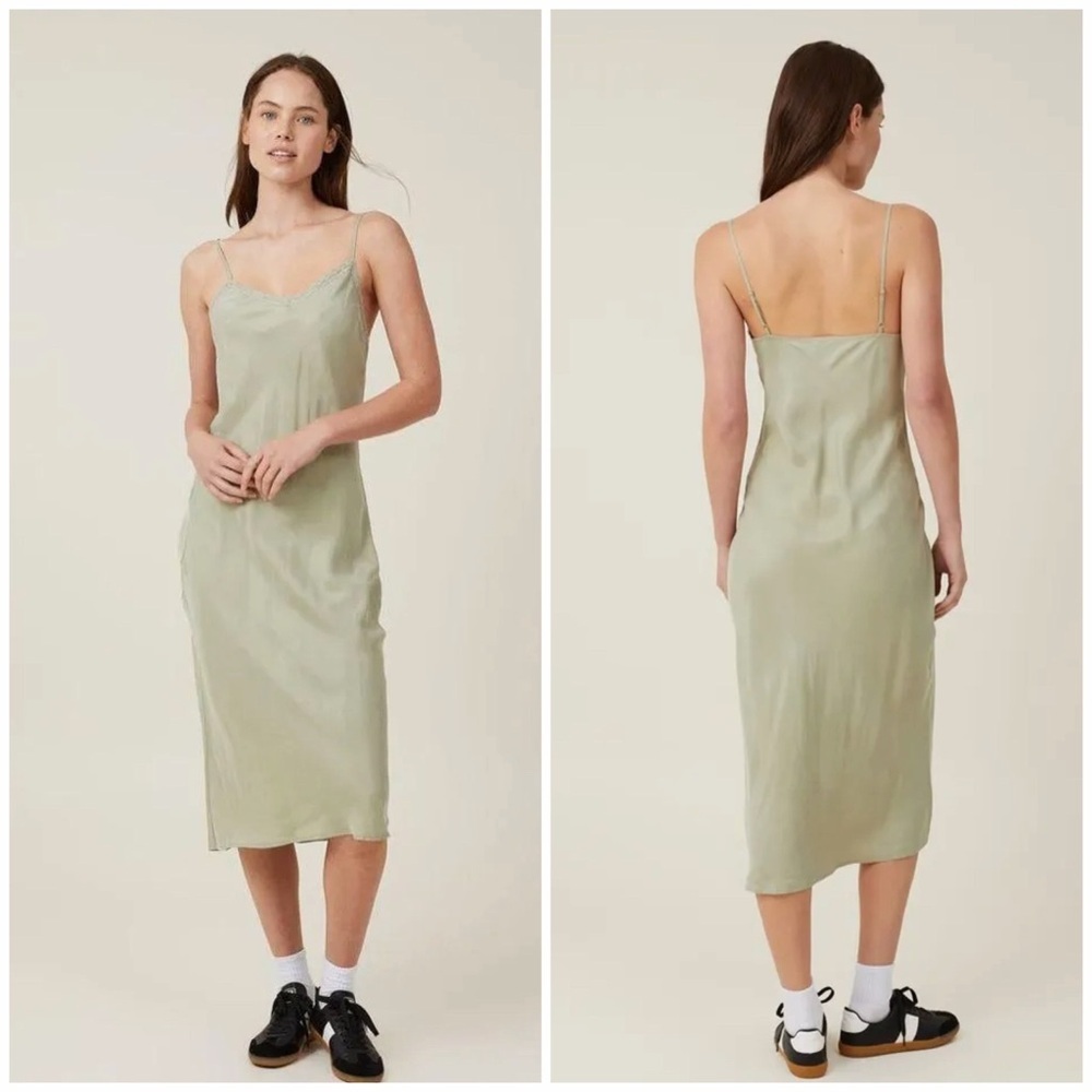 Cotton On Lace Trim Midi Slip Dress 6 Pale Green